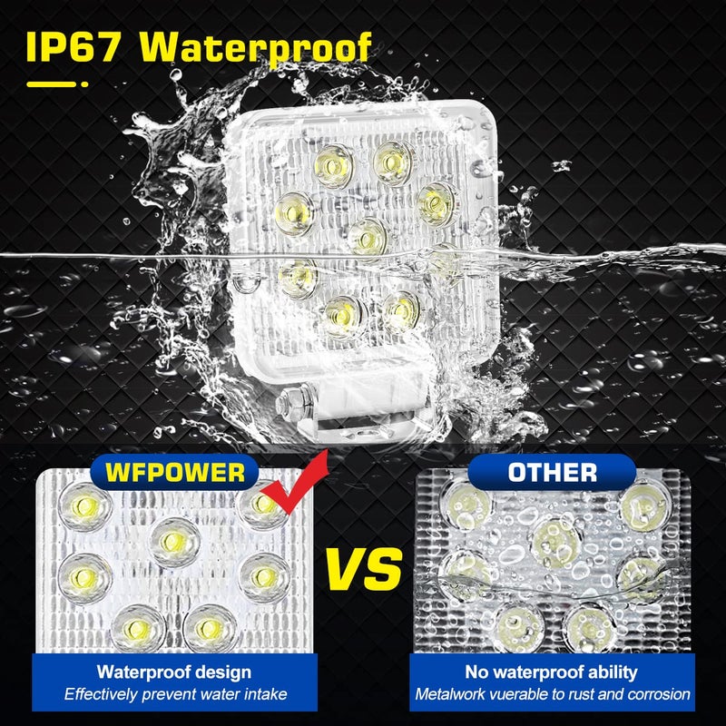 WFPOWER Boat Light 2 Pack, LED Marine Spotlights Waterproof, Deck Dock Flood Light Work Light for Boat Accessories Pontoon Fishing Truck SUV Off-Road 12V Square White - Image 4